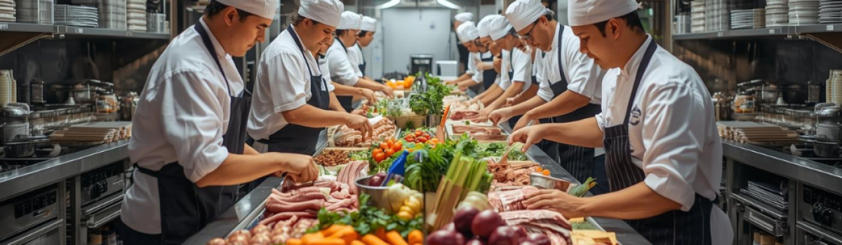 Create a realistic visual showing food compliance challenges in an F&B operation. Scene: Restaurant or central kitchen office area with stacks of paper files, printed SOPs, clipboards, and handwritten logs spread across a desk. People: Asian F&B manager looking stressed while checking documents. Mood & Problem: Overwhelmed, confusion, risk of missing compliance details. Style: Realistic documentary-style photography, modern Asian F&B setting. Restrictions: No text, no logos, no system UI, no branding.